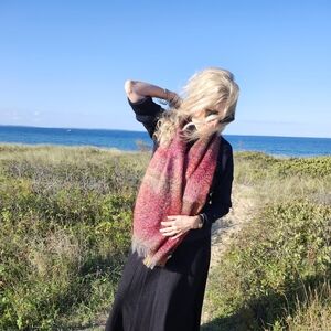 Holland & Holland New Long Pink, Grey, Orange Mohair Wool Scarf, OS $75